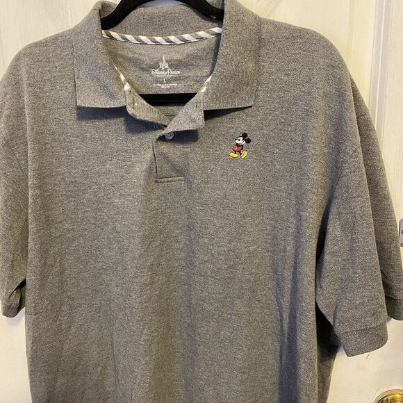 Men's Disney Parks Mickey Mouse Embroidered Gray Polo Shirt Size L Cotton Blend - Picture 1 of 7